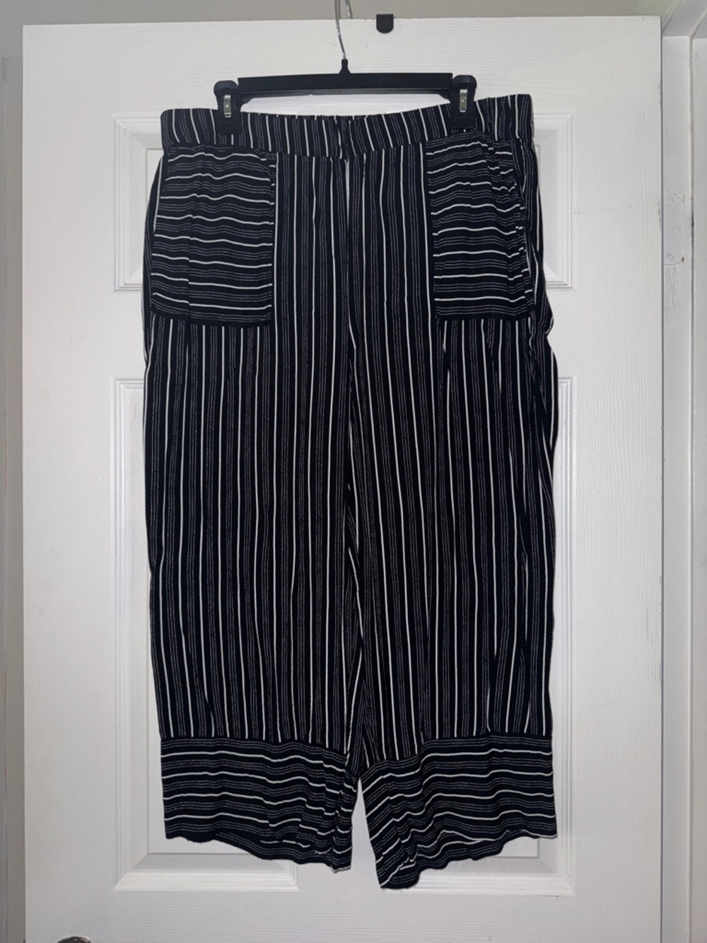 LOFT Black and White Vertical Stripe Pants